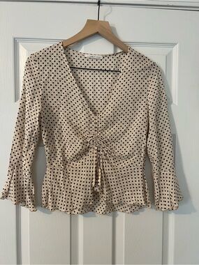 NWOT After Market Cinched Front Cream Polka Dot Top